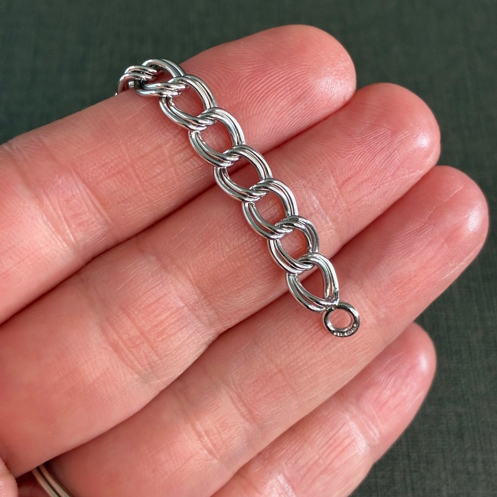 Vintage Sterling Silver Bracelet Double Curb Link Starter Charm Estate 925 7 " - Picture 7 of 10